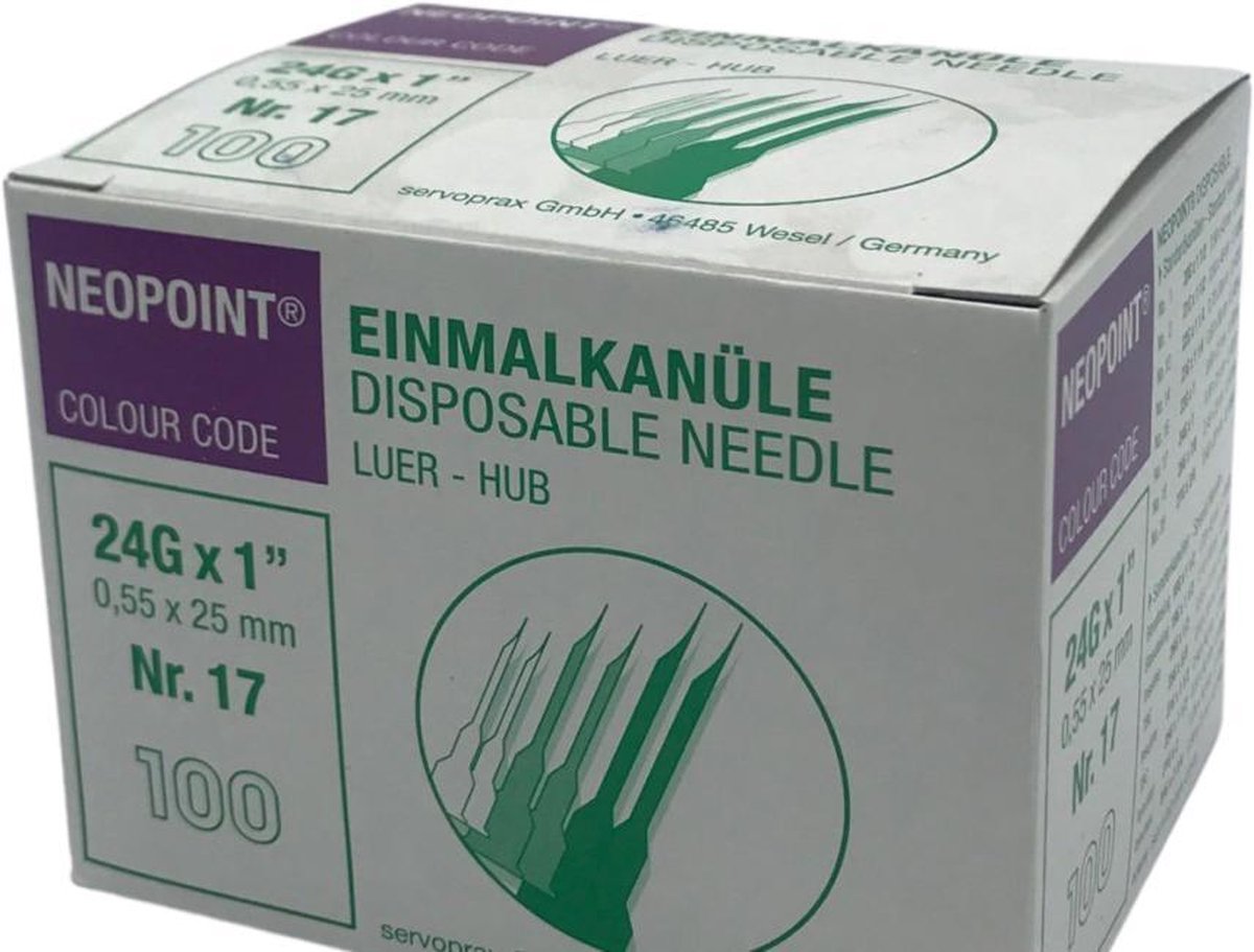 Goedkoopste Neopoint injectienaalden 0,55x25mm paars 24G, 100 stuks