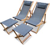 sweeek - 2x houten strandstoelen met voetenbank - creus