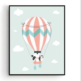 Poster Slapende Panda in een Luchtballon Groen - Kinderkamer - Dierenposter - Babykamer / Kinderposter - Babyshower Cadeau - Muurdecoratie - 40x30cm A3 - Postercity