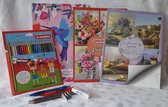 LIBOZA - Vakantie Kleur tekenpakket voor VOLWASSENEN  EN GROTE KINDEREN -Bloemen/Landschappen- 38 kleurplaten/1 schetsboek/24 Stabilo kleurpotloden/1 Staedtler gum - 2 Faber tekenpotloden/1 p