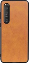 Sony Xperia 1 III Hoesje Back Cover met Kunstleer Coating Bruin