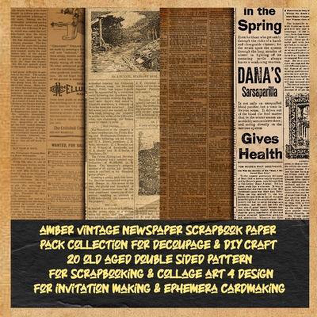 antique brown vintage newspaper print craft paper for scrapbook & collage  art 20 newsprint pattern 2 decorative double sided design for  for gift