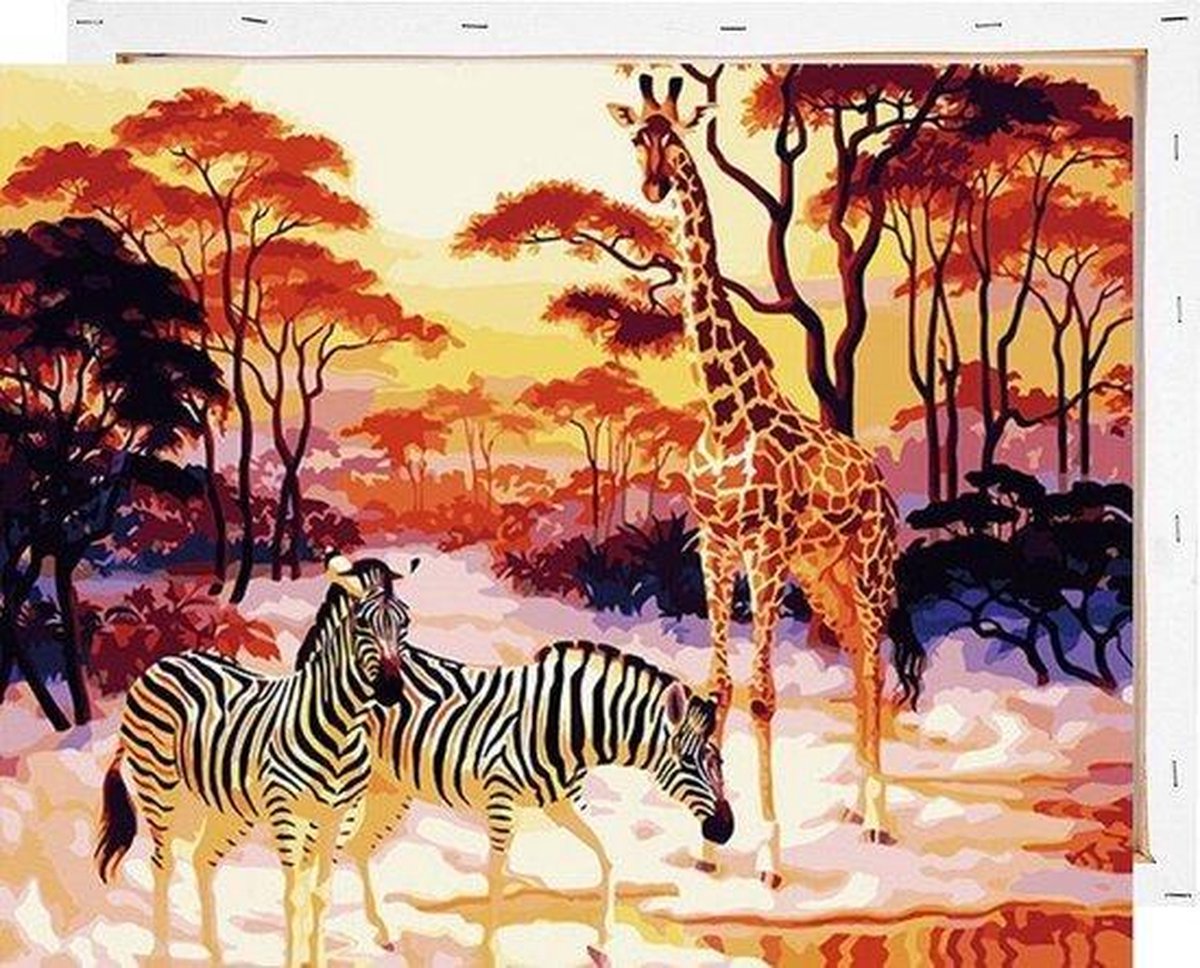 Schilderen op Nummer Safari Zebra Giraffe 40x50 met Frame Volwassenen