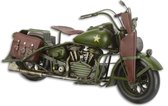 Decoratief Beeld - Een Blikken Model Van Een Leger Motorfiets - Aluminium - Wexdeco - Zwart, Groen En Bruin - 34.4 X 15.7 Cm