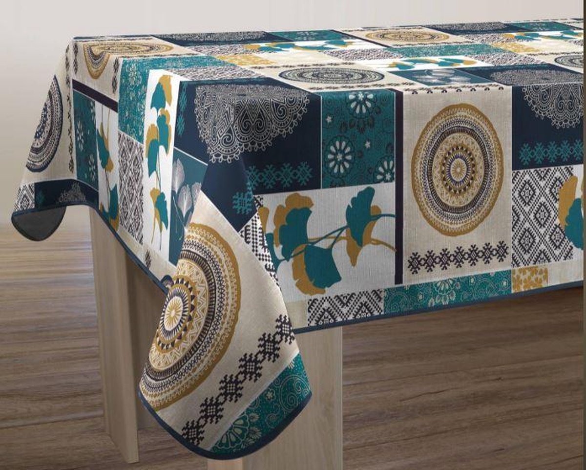 Tafelkleed anti-vlek Patchwork bleu 200 x 150cm Tafellaken - Decoratieve Tafel Accessoires - Woonkamer Decoratie - Bonne et Plus®