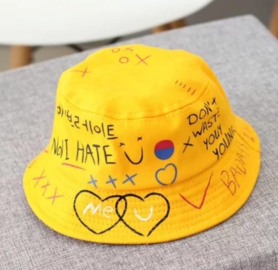 Bucket Hat Heren Bucket Hat Dames Set Geel en Paars Visserhoedje