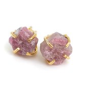 Clous d'oreilles en pierres précieuses Tourmaline rose brute - Argent 925 et plaqué or
