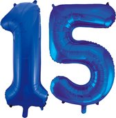 Blauwe folie ballonnen cijfer 15.