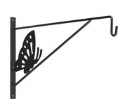 Muurhaak / plantenhaak antraciet met vlinder - geplastificeerd verzinkt staal - 24 x 35 cm - hanging basket haak