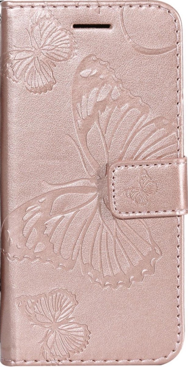 Geschikt voor Apple iPhone 7 - 8 Bookcase - Roze - Vlinders - Portemonnee Hoesje