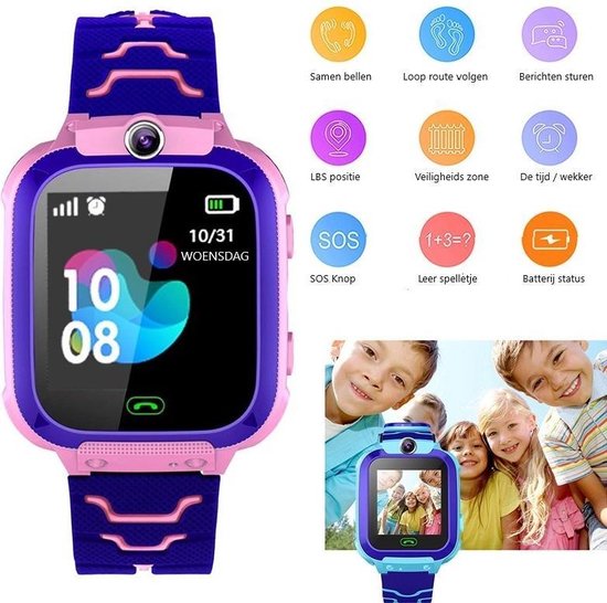 Smartwatch voor Kinderen - Inclusief Simkaart -  Kinder Horloge - LBS Tracking - Jongen - One Size - Blauw - Exilien