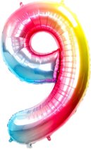 Ballon numéro 9 ans arc -en- anniversaire Décoration numéral Ballons hélium Fête de couleur Décoration Cm Avec Paille pour boire