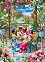 Diamond painting Mickey mouse minnie Disney love verliefd op bankje 40 x 50 cm volledige bedrukking ronde steentjes direct leverbaar - park - mickey - minnie - disney - bloemen - landschap - 