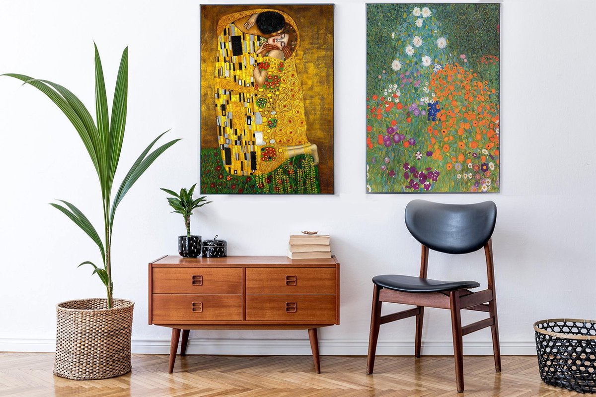 Esque Fotowand Gustav Klimt - De Kus & Bauerngarten - Poster Set van 2 - Kunst - Exclusief Lijsten - Poster Multicolor