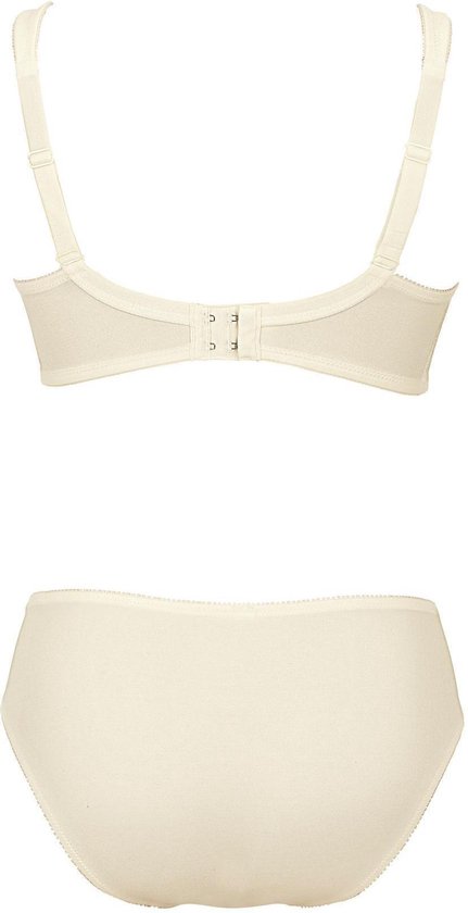 Beige prothesebeha en slip met verstelbare sluiting.
