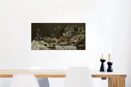Nature morte avec tarte à la dinde - Peinture de Pieter Claesz 80x40 cm - Tirage photo sur toile (Décoration murale salon / chambre)