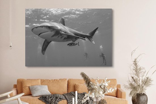 Tableau sur toile Deux plongeurs avec un requin - 150x100 cm - Décoration murale