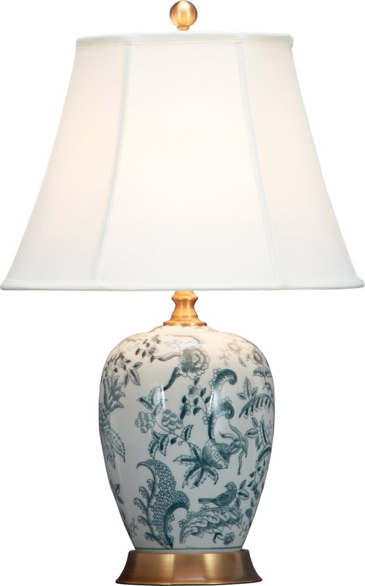 Fine Asianliving Chinese Tafellamp Off-White Botanische Kunst D41xH66cm