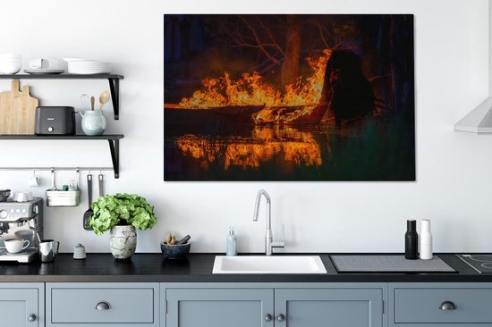 Burning Viking ship 120x80 cm - Tirage photo sur toile (Décoration murale salon / chambre)