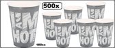 500x Koffiebeker I am Hot krijtstreep 180cc grijs - - Koffie thee chocomel soep drank water beker karton melk en suiker festival thema feest werk kantoor