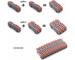Verbindingsklem duo 2/2 polig  - 10 stuks- Transparant/grijs/oranje   0,08 t/m 4mm2 kabel 32A 600V  13,5mmx29mmx12,5mm