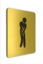 Deurbordje Toilet - WC bordjes – Tekstbord WC – Toilet bordje – WC - Bordje – WC Heren Hoge Nood – Man - Geborsteld Goud Look – Pictogram - Zelfklevend – 10 cm x 12 cm x 1,6 mm - 5