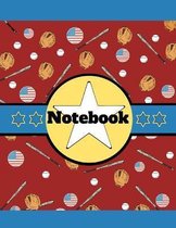 Notebook: Baseball Stars Bats Ball Red Novelty Gift - Lined NOTEBOOK, 130 page, 8.5 x 11