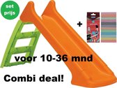 Paradiso Toys - glijbaan met sproeifunctie - First Slide - waterglijbaan. Met extra doosje bordkrijt in 12 kleuren. Combi deal.