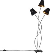 QAZQA melis - Moderne Vloerlamp | Staande Lamp met kap - 3 lichts - H 1300 mm - Zwart Goud - Woonkamer | Slaapkamer