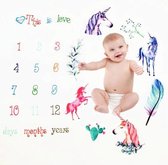 Baby Mijlpaaldeken incl. frame-Kraamcadeau-Baby fotografiedeken- -Paarse eenhoorn mijlpaaldeken Purple Unicorn milestone blanket-100x100 cm