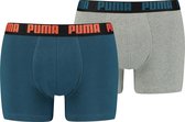 PUMA BASIC BOXER 2P Mannen Onderbroek - Intense Blue; Grey Melange - Maat XL