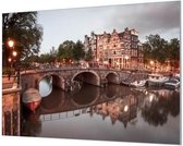 Wandpaneel Amsterdamse grachten  | 150 x 100  CM | Zwart frame | Wandgeschroefd (19 mm)