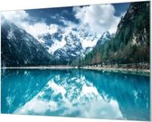 Wandpaneel Bergmeer met sneeuw  | 100 x 70  CM | Zilver frame | Wandgeschroefd (19 mm)