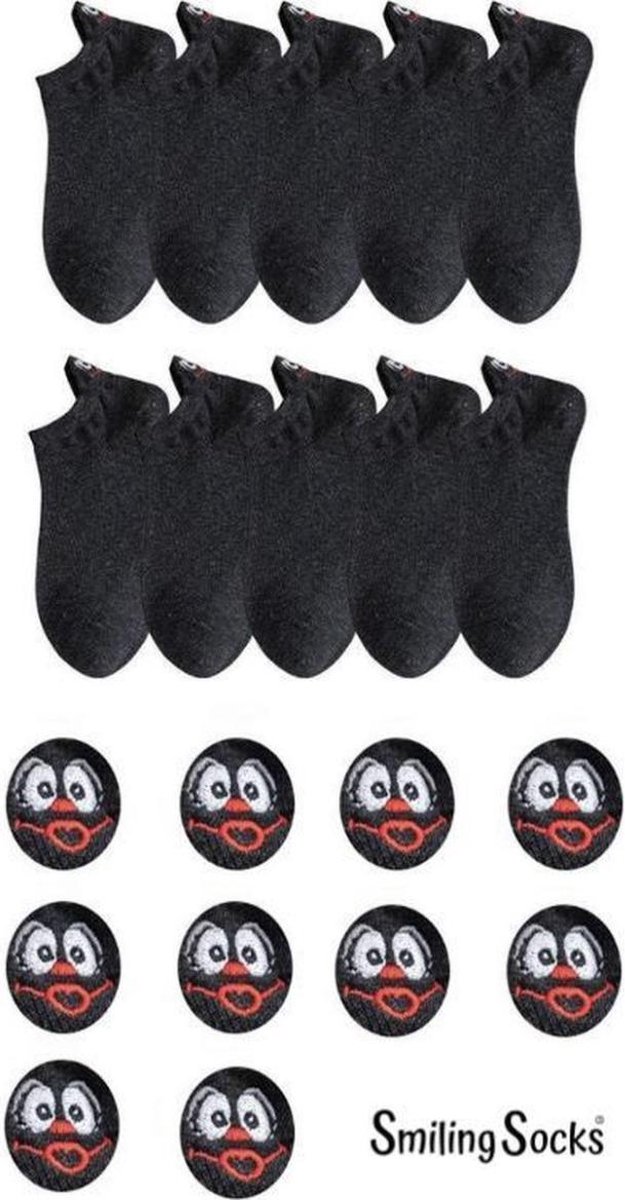 Smiling Socks® Hoogwaardig Katoenen Sokken - Grappige sokken - 10 paar - Zwart - Unisex - Maat 42-48 - Huissokken - Antislip - Cadeau voor haar