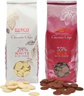 Chocoladedruppels 2x1 kg - Wit 28% & Melk 35% - Hapklare Smeltchocolade Chips 2 cm