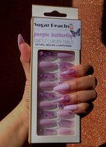 FASHION NAIL 24 PIECES-5 minutes fast nail art-soft material-comfortable /Purple butterfly/Nepnagels/plaknagels/lijm