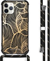iMoshion Design hoesje met koord voor de iPhone 11 Pro Max - Bladeren - Goud / Zwart