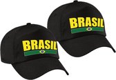 2x stuks brasil supporters pet zwart voor dames en heren - Brazilie landen baseball cap - supporter kleding