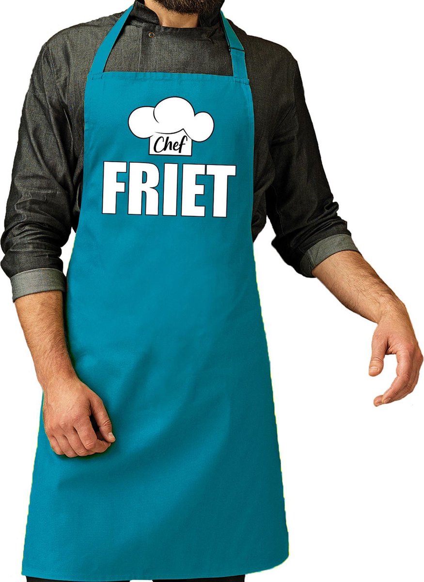 Chef friet schort / keukenschort turquoise heren