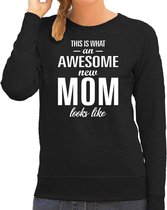 Awesome new mom - sweater zwart voor dames - Cadeau aanstaande moeder/ zwanger/ mama to be cadeau trui XS