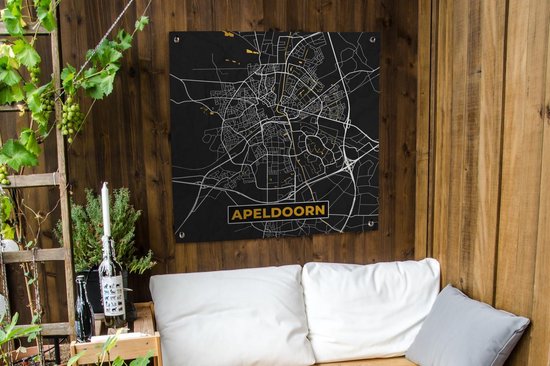 Tissu de jardin Plan de la ville - Apeldoorn - Or - Zwart - 100x100 cm - Carte