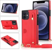 GSMNed - Leren telefoonhoesje rood - Luxe iPhone 12 Pro Max hoesje - iPhone hoes met koord - telefoonhoes 12 Pro Max met handvat - rood '