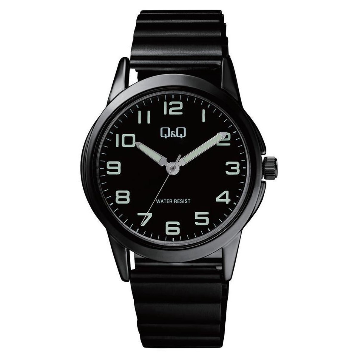 Zwart Q&Q heren horloge met Neon index Q860J405