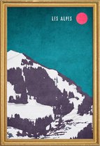 JUNIQE - Poster met houten lijst Les Alpes -13x18 /Blauw & Grijs