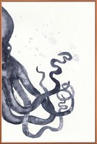 JUNIQE - Poster met kunststof lijst Octopus -40x60 /Blauw & Wit