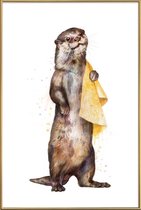 JUNIQE - Poster met kunststof lijst Otter illustratie -30x45 /Bruin &