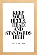 JUNIQE - Poster met houten lijst Keep Your Heels - Citaat van Coco