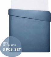 Linens - Mix & Match - Katoensatijnen dekbedovertrekset (3 stuks) - Indigoblauw - 200x220 cm