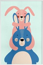 JUNIQE - Poster in kunststof lijst Bunny Rabbits -20x30 /Kleurrijk