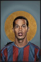 JUNIQE - Poster in kunststof lijst Football Icon - Ronaldinho -20x30